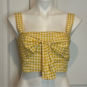 Zara Yellow Gingham Bow Front Cropped Cami Tank Top M